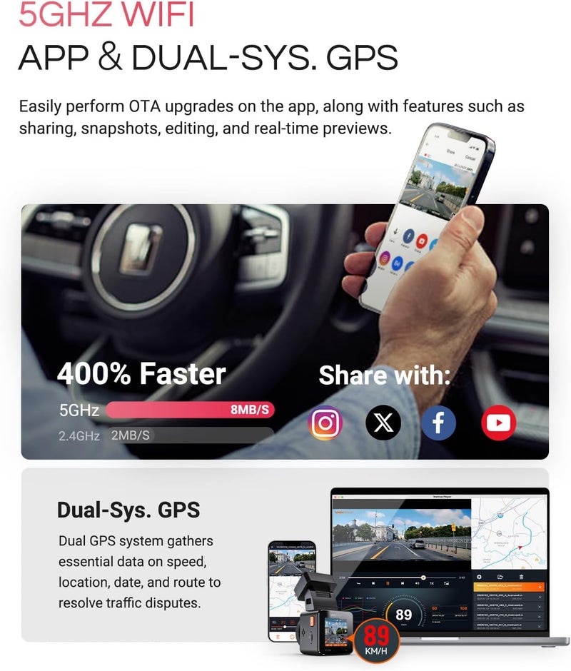 Vantrue E1 Pro 4K Mini Dash Cam Front, STARVIS 2 PlatePix HDR Night Vision Car Camera, Built-in 5G WiFi GPS, 1.54'' IPS Screen, Voice Control, 24/7 Buffered Parking Mode, Support 1TB Max - Image 5